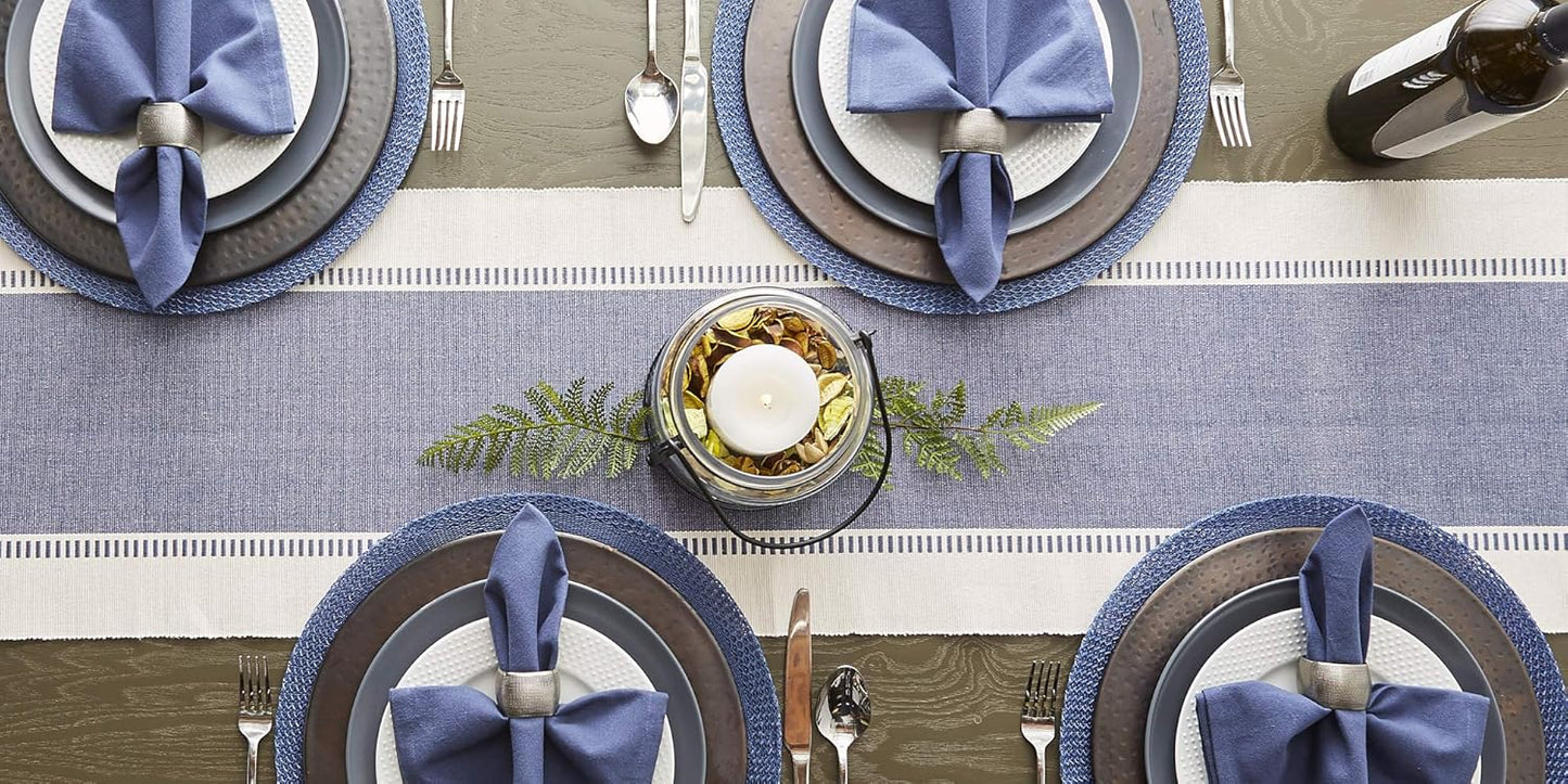 13x72-inch, DII Dobby Stripe Woven Table Runner, French Blue