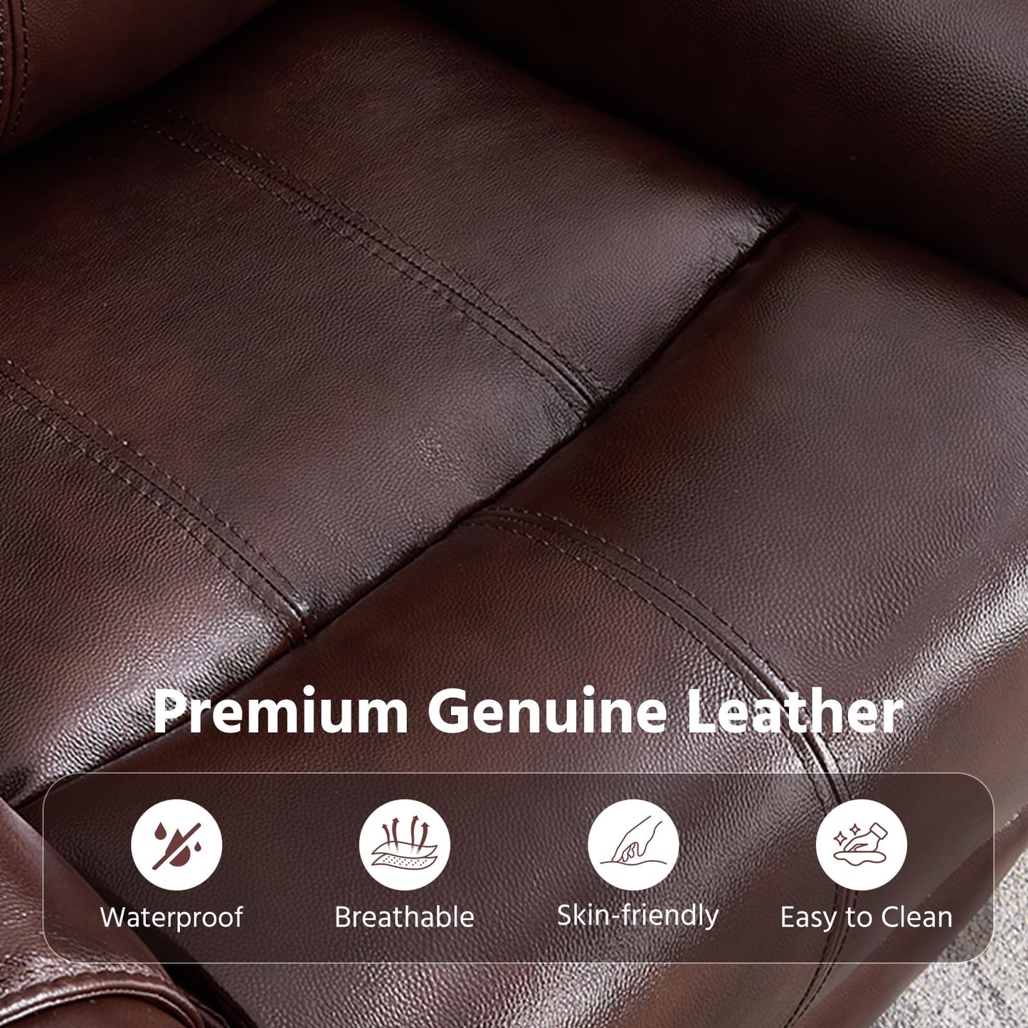 ANJ Premium Genuine Manual Reclining Sofa Set, Included Single Recliner Chair and Loveseat 2-Seater Couch Set of 2 with Hidden Storage& Cup Holders, 3-Piece Living Room Furniture Set, Rust Brown