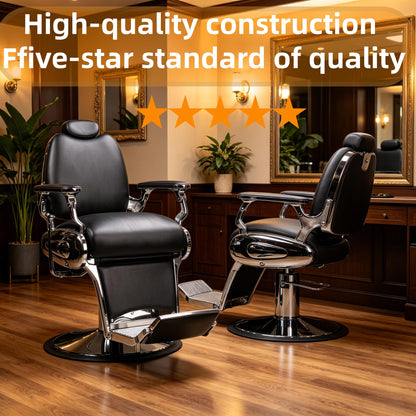 Coczeb Barber Chair Heavy Duty (700LB Capacity), Reclining Hydraulic Salon Stylist Chair for Hairstylist Tattoo Spa Massage(Black-Silver,with Adjustable Headrest & Footrest)