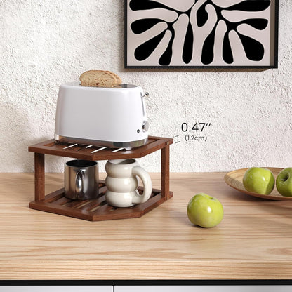 Shelf,2 Countertop,Pantry VERTORGAN Bamboo Corner Tier Plate Organizer for Cabinet and Dish and Spice Rack