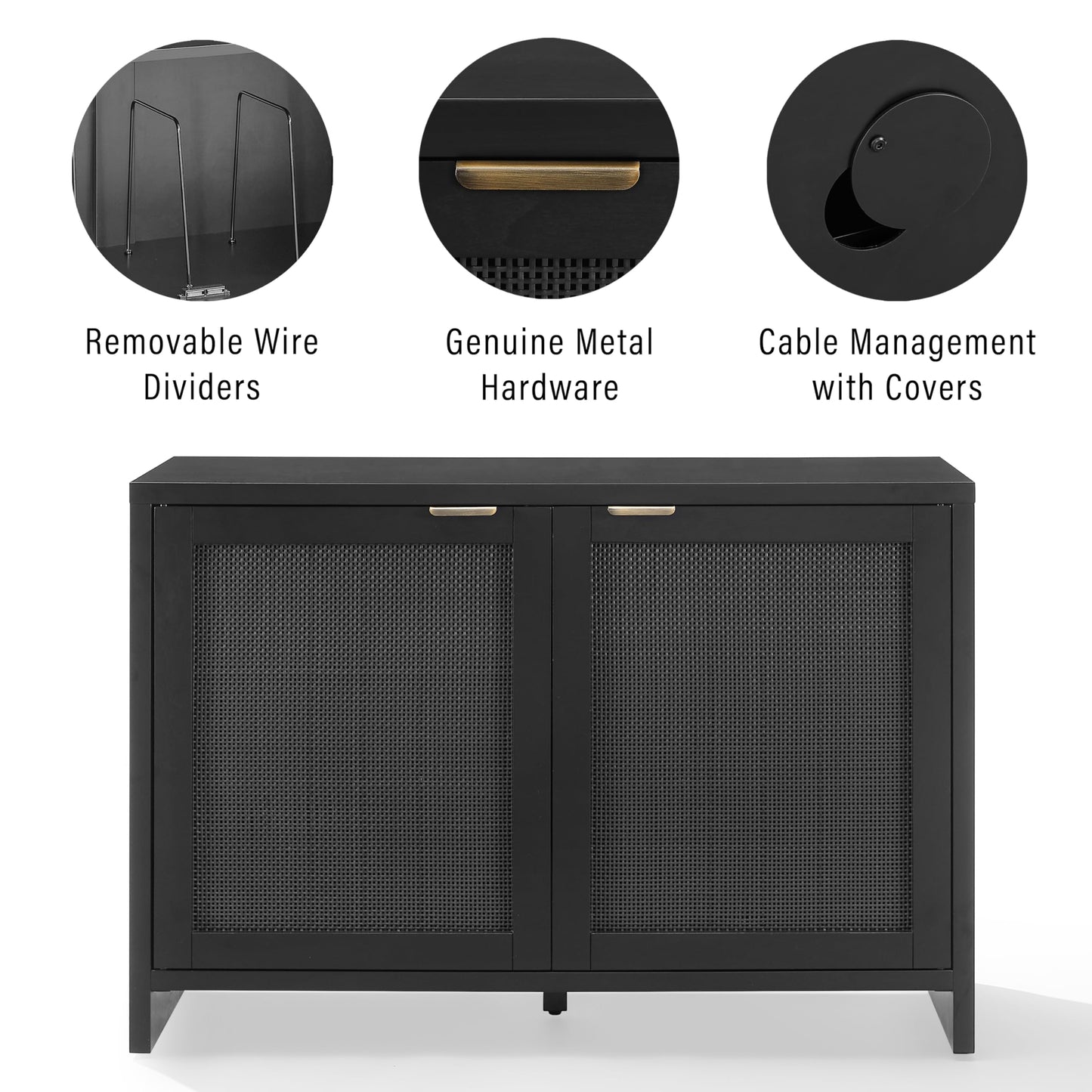Crosley Furniture Kenji Media Console, Record Player Stand with Vinyl Storage, Modern Home Organizer, Black
