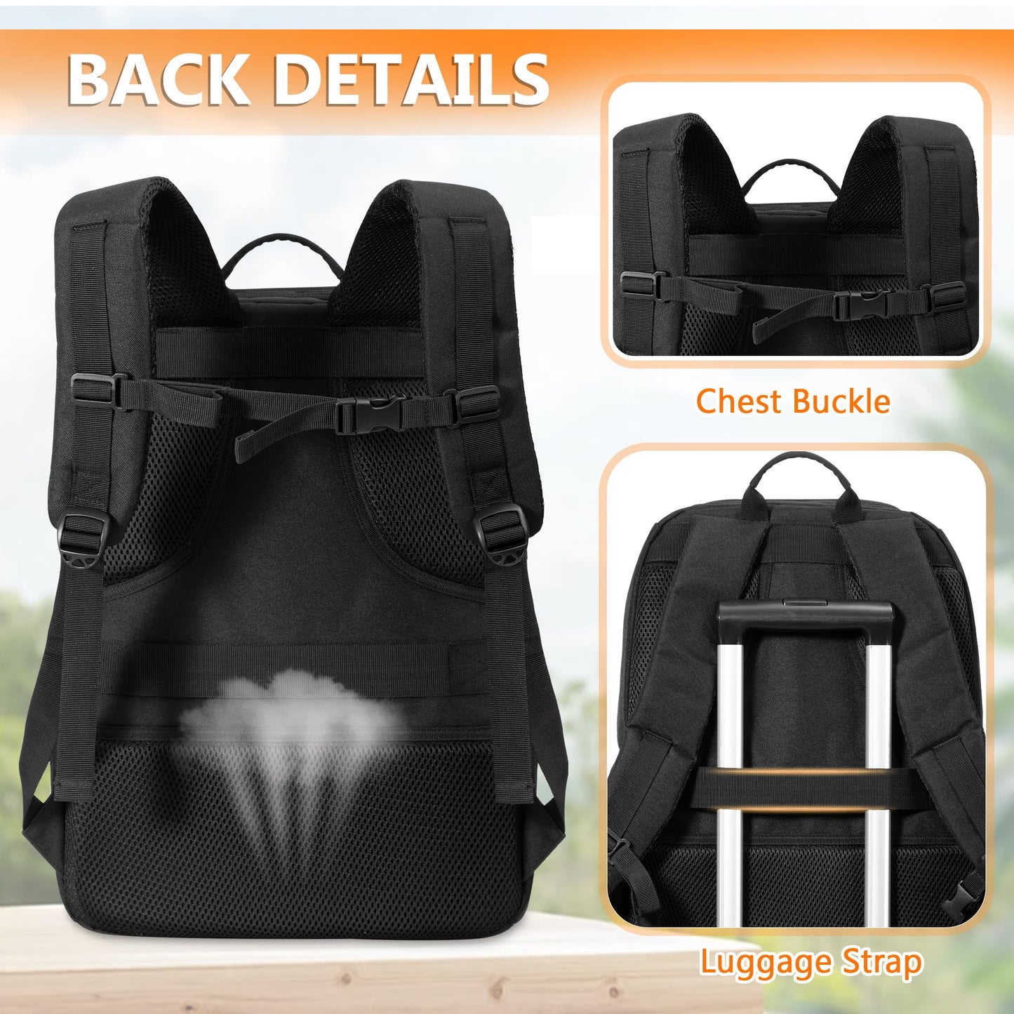 BAFASO Tactical Lunch Box for Women & Men, Lunch Backpack with Insulated Cooler Bag and 17 Inch Laptop Sleeve, Black