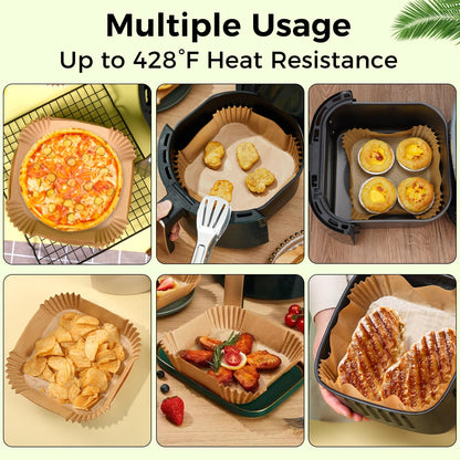Air Fryer Disposable Paper Liners - 150Pcs 8In Square Parchment Paper Non-Stick Airfryer Basket Liners for Steamer Microwave Oven, Deep Fryer Parts & Accessories