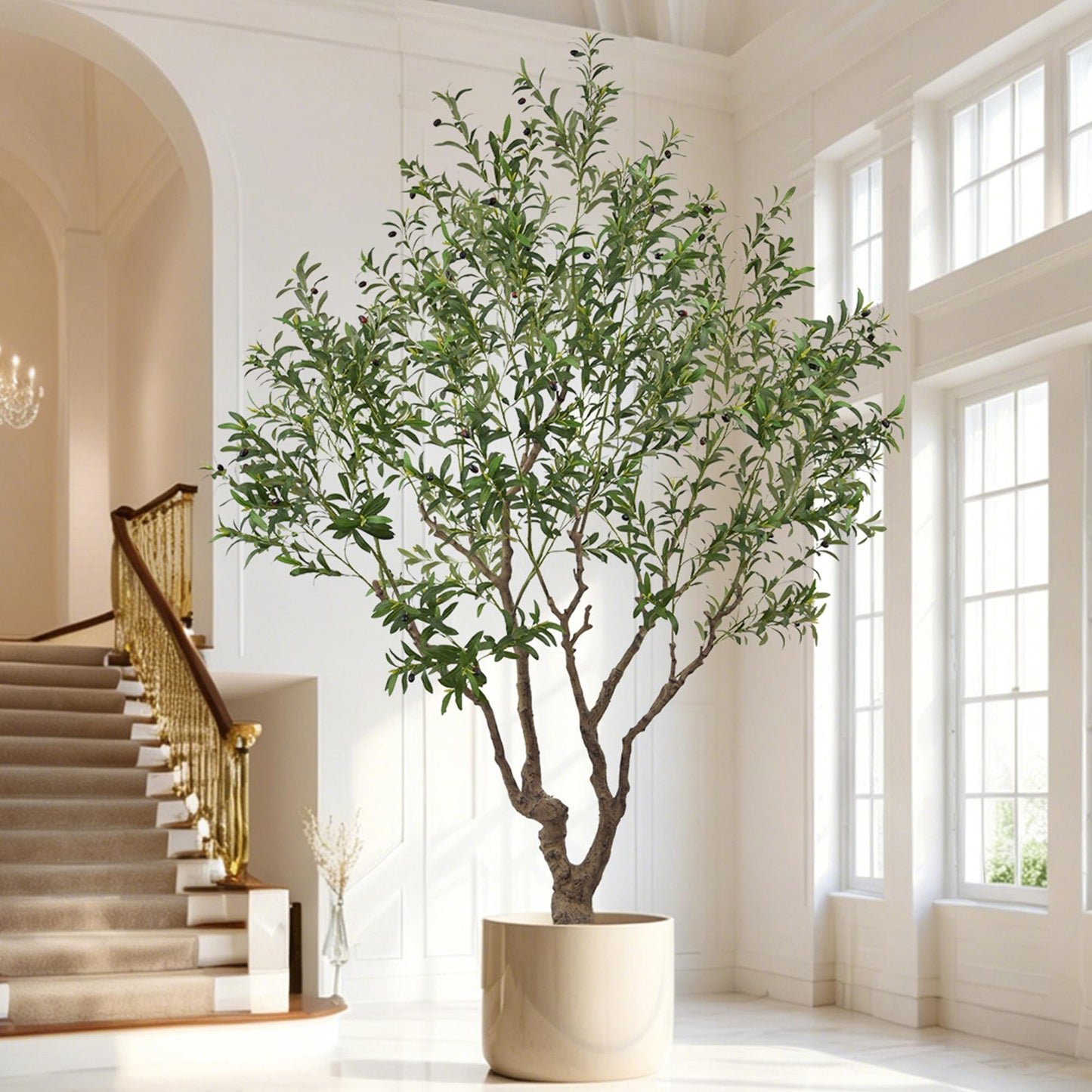 Faux Olive Tree 8.2ft(98in) Tall with Large Realistic Trunks and Big Olive Fruits, Fake Floor Potted Artificial Plants for Home Office Garden Indoor Decor (8.2feet)