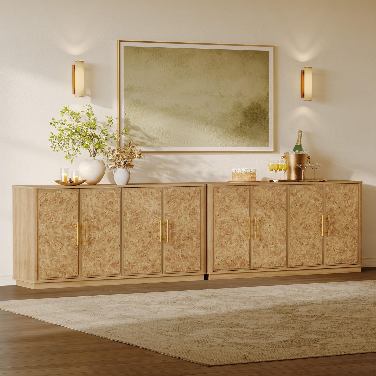 SICOTAS Buffet Cabinet with Storage - Burluxe 59" Sideboard Cabinet with 4 Doors Luxury Burl Storage Cabinet Accent Credenza Large Media Console Table for Living Room Dining Room Entryway Kitchen