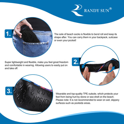 RANDY SUN Unisex Barefoot Quick-Dry Socks, Not Waterproof Sand Sport Shoes Protect Against Sharp Objects for Beach Swim Surf Yoga Aerobics Exercise(1 Pair Black Ankle Size 25)