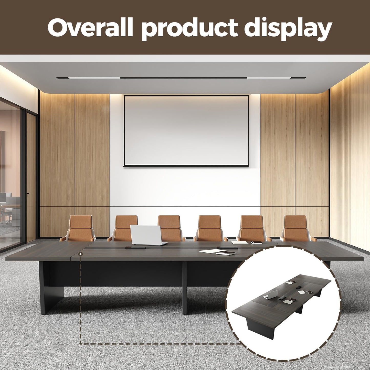 Nuipesn 118 Inch Rectangular Conference Table, 10FT Meeting Table for 10-12 People, Built-in Power Outlets and USB Charging Ports, Cable Management, 2 Inch Thick Top, Walnut and Charcoal Gray