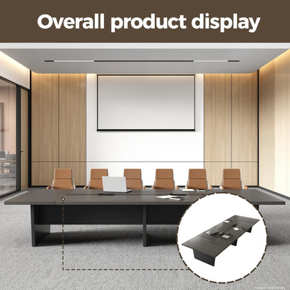 Nuipesn 118 Inch Rectangular Conference Table, 10FT Meeting Table for 10-12 People, Built-in Power Outlets and USB Charging Ports, Cable Management, 2 Inch Thick Top, Walnut and Charcoal Gray