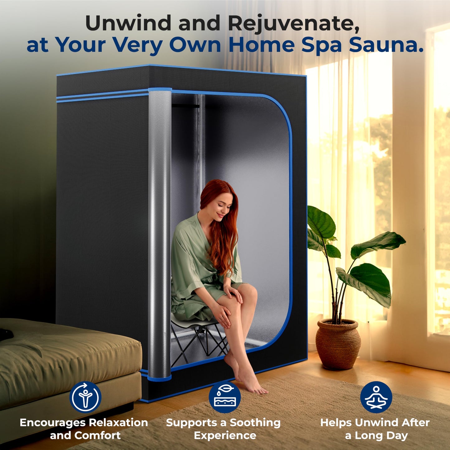 SereneLife Portable Sauna for Home, 2 Person Steam Tent with 4L Steamer 6' x 4', 2 Folding Chairs, Remote Control in-Home Spa