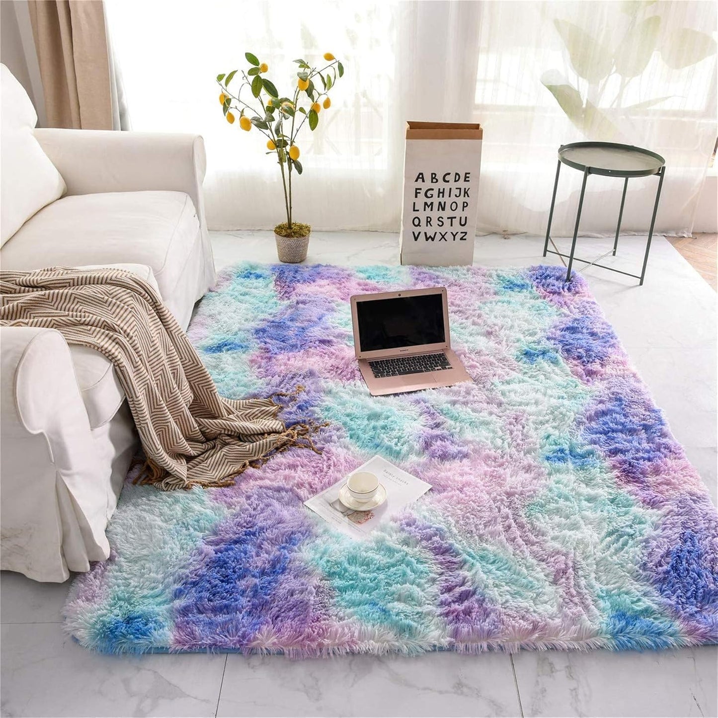 5' 8') A Nice Night Shaggy Fluffy Faux Fur Area Rug Door Mat,Tie Dye Style,Softest, Luxurious Shag Carpet Rugs