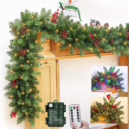 9 8 TURNMEON Dual Color Change Ft Prelit Christmas Garland Remote Control Warm White & Multicolor Lights Timer Modes