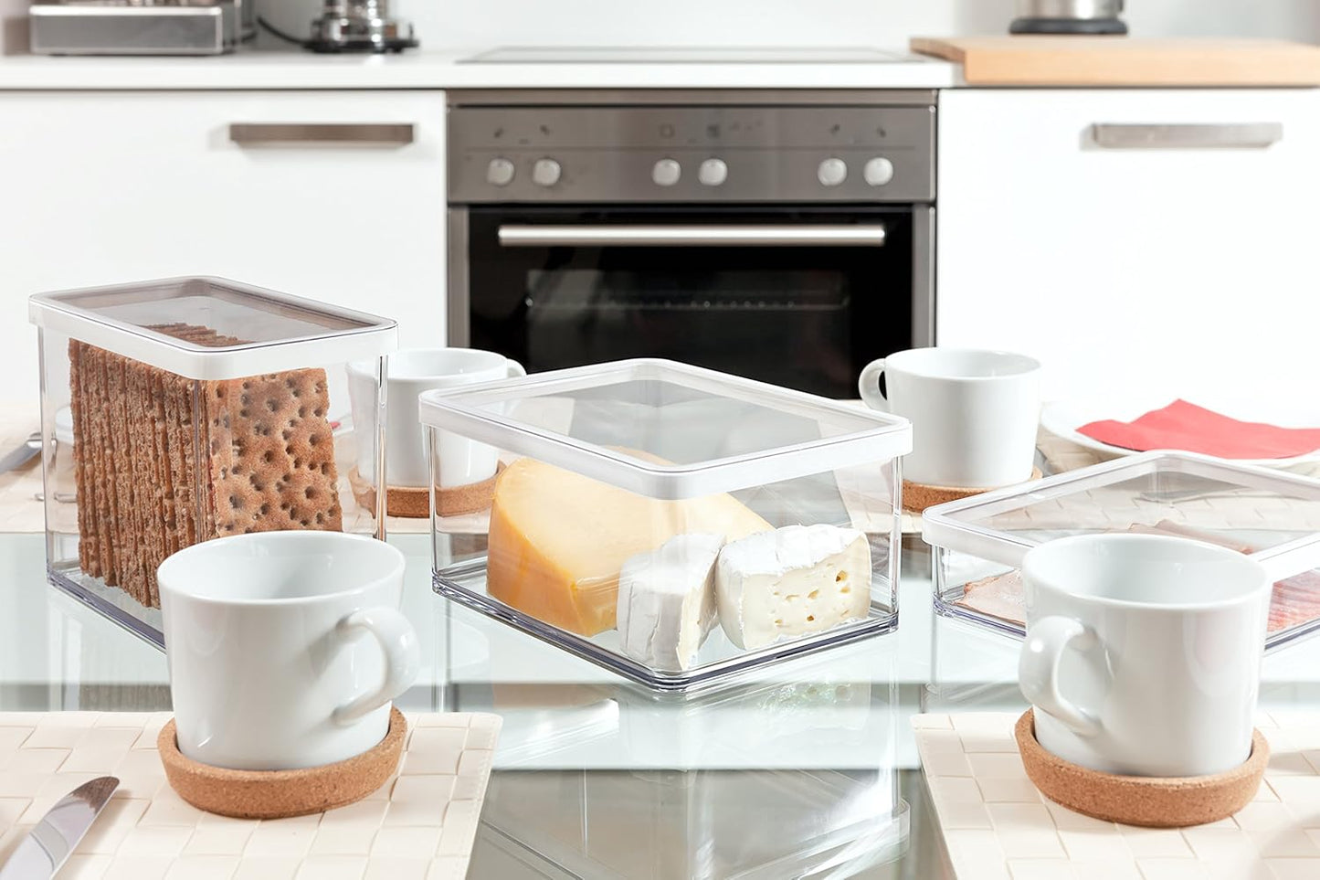 Loft Rectangular Storage Box 3.2L with Lid and Seal, BPA-Free Plastic, Transparent/White