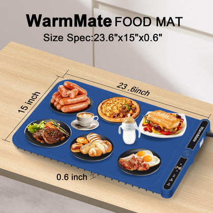 WarmMate Food Warming Mat，Electric Warming Tray with 9-Level Temperature Precision Control, 6H Timer,8s Full Surface Rapid Heating, Ideal for Buffets, Parties & Gatherings (Roll-Up Design，Dark Blue)