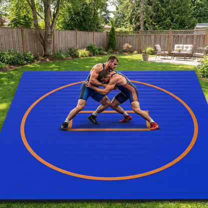 AORSUS 10ft x 10ft Wrestling Mat for Home, 1.25" High-Density EVA Foam Roll-Up Grappling Mat – Professional BJJ, MMA, Judo Training Surface – Portable Roll-Out Gymnastics Mat for Home Gym & Dojo, Blue