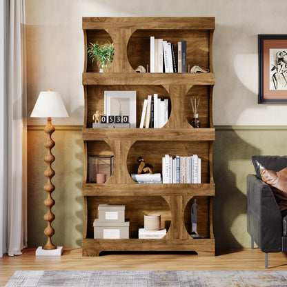 Tribesigns 71" Tall Bookcase, 4-Tier S-Shaped Bookshelf, Wood Decorative Storage Shelving, Modern Freestanding Display Shelves, Large Library Book Shelf Unit for Home Office Living Room Bedroom, Brown
