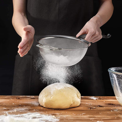 9" Large Mesh Strainer, Stainless Steel 18/8 Extra Fine Quinoa Sieve, with Solid Sturdy Handle, Flour Filter with Wider Hook