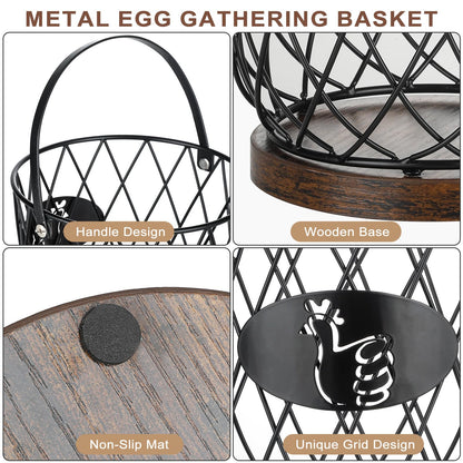 AOOHOOA Egg Basket for Gathering Fresh Eggs, Round Egg Collecting Basket with Handle, Egg Holder Countertop Decor & K-Cup Organizer (Metal)