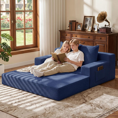 Winzoo Boneless Loveseat Couch Folding Sofa Bed, Foldable Floor Futon Sleeper Couch Bed - Convertible Sofa Bed, Corduroy Pull Out Sofa Bed with 2 Pillows for Living Room & Bedroom