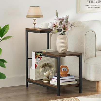 G-Shaped End Table - Small Side Table for Living Room, Bedside Table with Storage Shelf, Corner Tables for Small