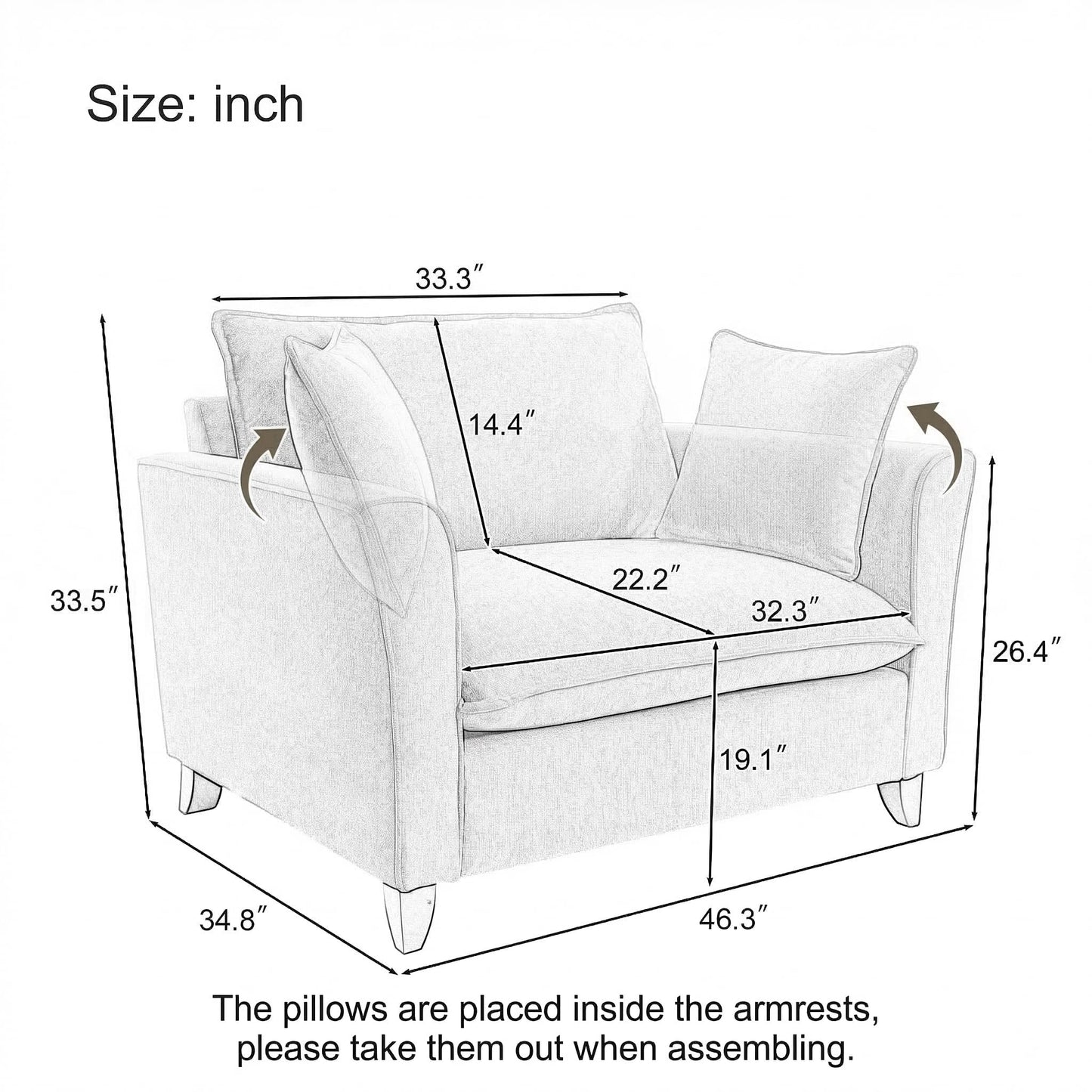 46.3 Inch Oversized Armchair Chenille Fabric Chair and a Half Single Sofa with Pillow Removable Washable Covers Rubberwood Legs Ruffled Armrests for Living Room Bedroom Office Apartment, Green