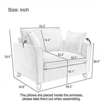 46.3 Inch Oversized Armchair Chenille Fabric Chair and a Half Single Sofa with Pillow Removable Washable Covers Rubberwood Legs Ruffled Armrests for Living Room Bedroom Office Apartment, Green