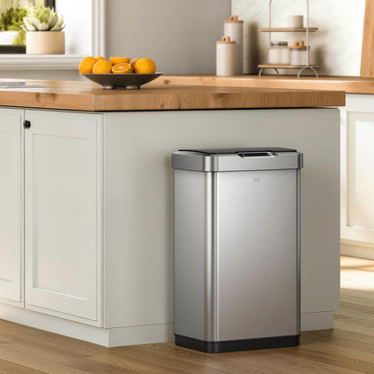 EKO Mirage-T 50 Liter / 13.2 Gallon Touchless Rectangular Motion Sensor Trash Can, Brushed Stainless Steel Finish