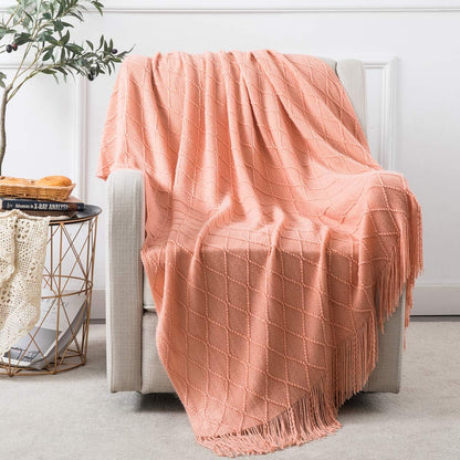 Homiest Cozy (50" 60", Decorative Knitted Throw Blanket with Fringe Soft & Tassel Blanket for Couch Sofa Bed x Coral)