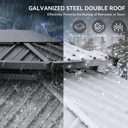 YITAHOME 10X12FT Gazebo Hard Top Patios Aluminum Frame Double Roof Canopy Garden Metal Gazebo Tent Curtains Netting for Patios Backyards Decks Lawns, Gray