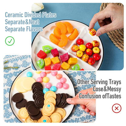 mekueeex Ceramic Divided Plates Set of 2Pcs, 8 Inch Portion Control Plate, Reusable Bariatric Plate for Adults, 3 Compartment Plates, White Dinner Plates for Balanced Meal, Microwave, Dishwasher Safe