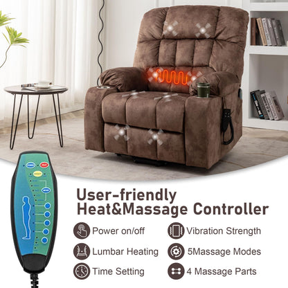Oversized Power Recliner Chair for Big and Tall 400 LBS, 25.5" Extra Wide Electric Lift Chair with Heat and Massage, Dual Motor 180° Lay Flat Recliner Living Room Sofa, Velvet Big Lift Recliner