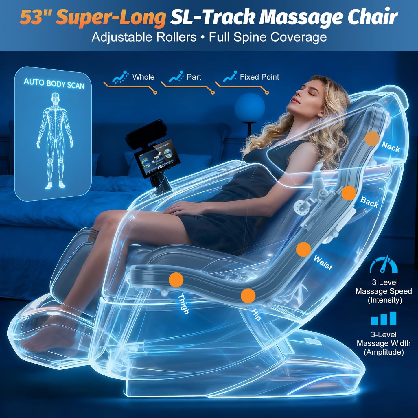 KTENTITO Massage Chair Full Body, 2026 Zero Gravity SL-Track Shiatsu Massage Chairs Recliner with AI Voice, LED Backlight Remote Control, Waist & Calf Heating Phone Controller and Holder G6 White Grey