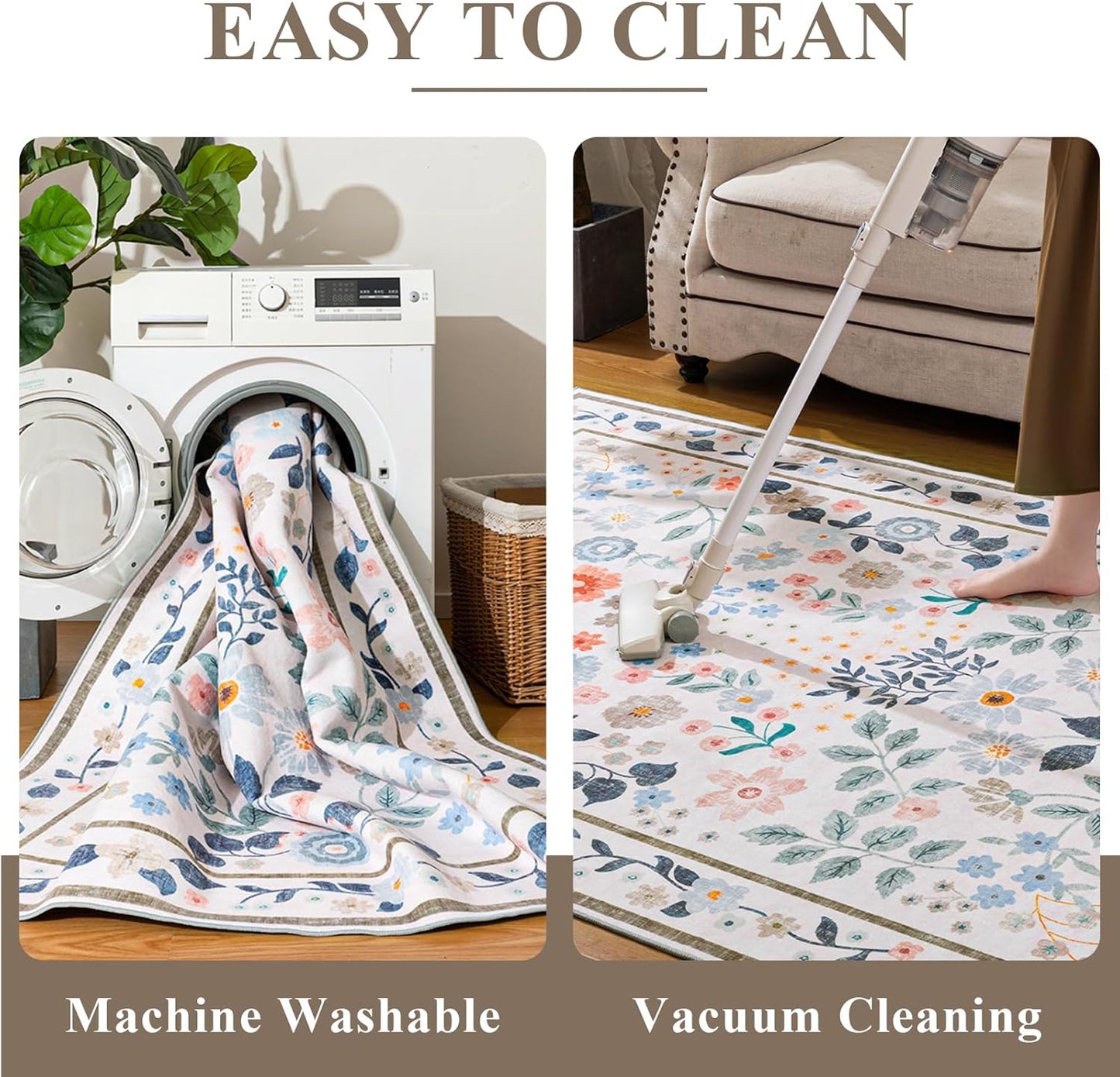 5x7 Pink,5'x7' YIHOUSE Pink Area Rug, Washable Bedroom Rug Floral Non Slip Soft, Small Colorful Throw Carpet