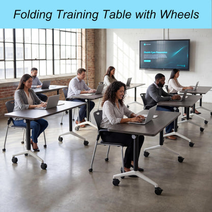 JNMDLAKO Modular Folding Conference Table with Locking Wheels, 10 Pack Flip Top Mobile Training Table, Modern Meeting Seminar Tables for Office, Hotel Conference Room(10,Grey,47" L x 23" W x 29" H)