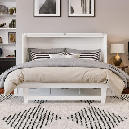 AFI Northfield Queen Size Murphy Bed Chest with Mattress, Storage, & Built-in Charger in White