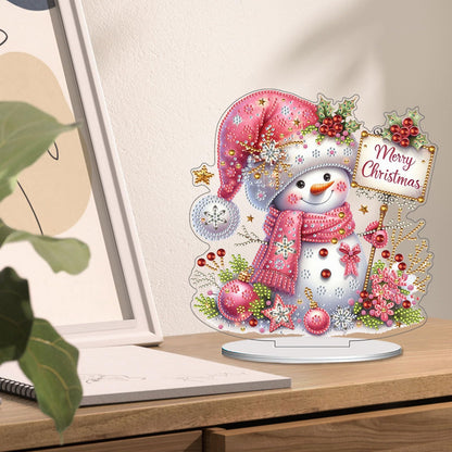 VODAPYC Christmas Diamond Art Tabletop Painting Kits, DIY Stand Up Double Sided Special Shaped Diamond Painting Desktop Ornament(Snowman-01)