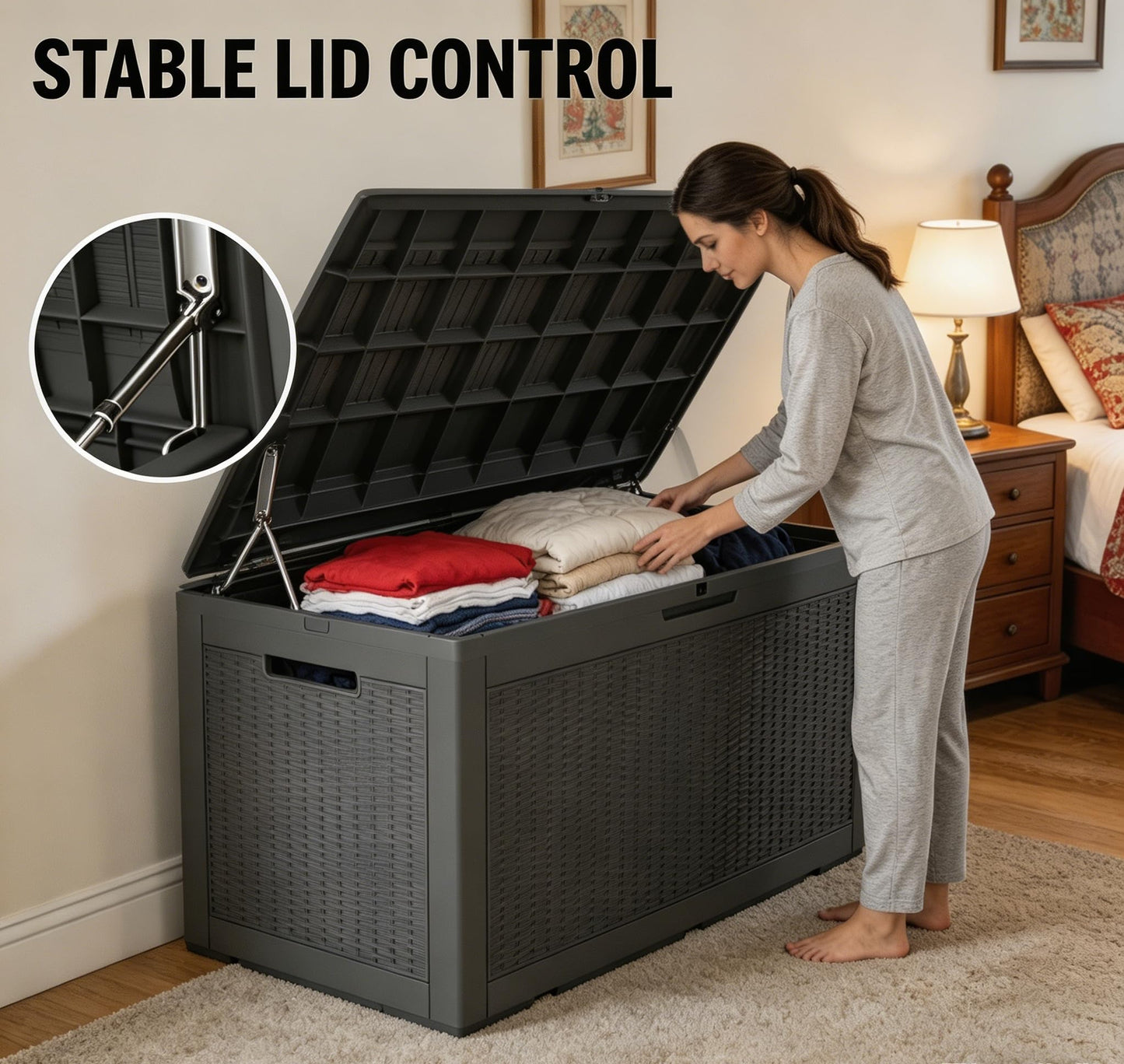LAUSAINT HOME 320 Gallon Resin Deck Box, Package Delivery Box with Lockable Lid, Waterproof Outdoor Storage Box For Garden Tools, Patio Cushions(320 Gallon,Black)