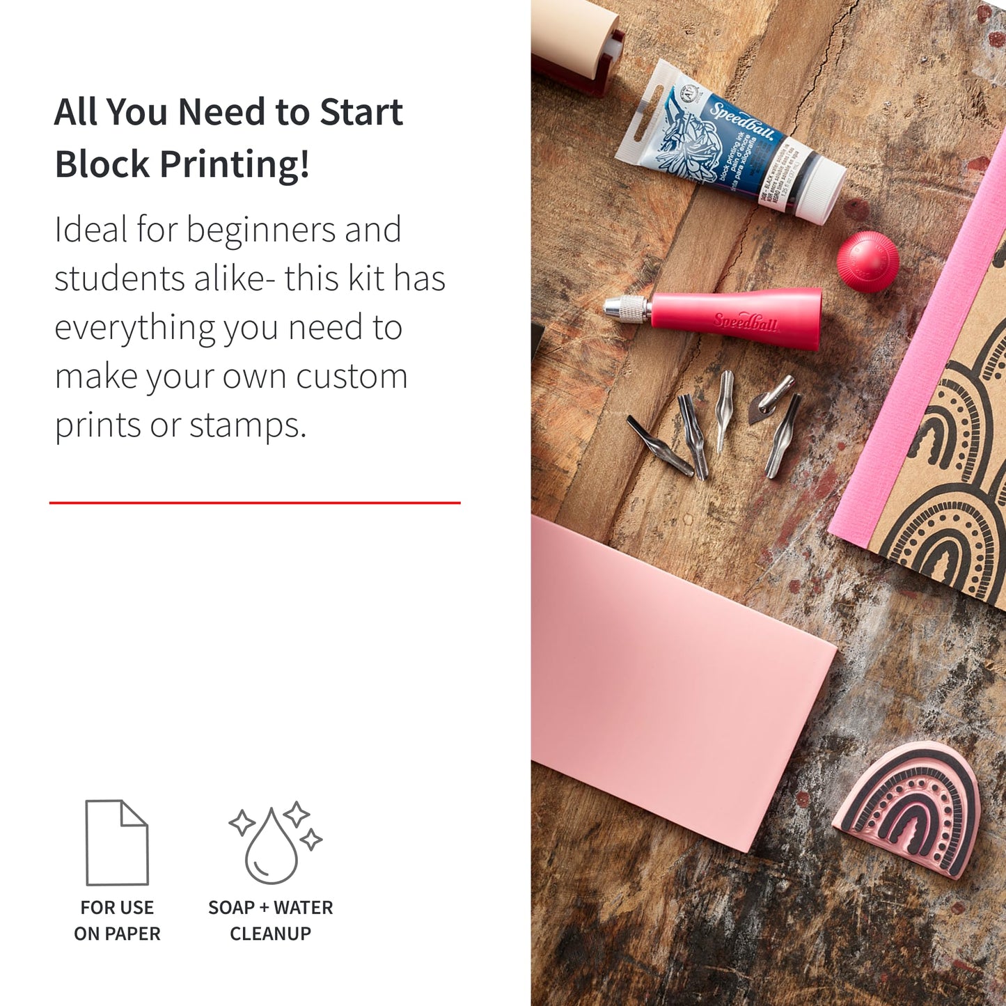 Speedball 3471 Super Value Block Printing Starter Kit – Includes Ink, Brayer, Lino Handle and Cutters, Speedy-Carve