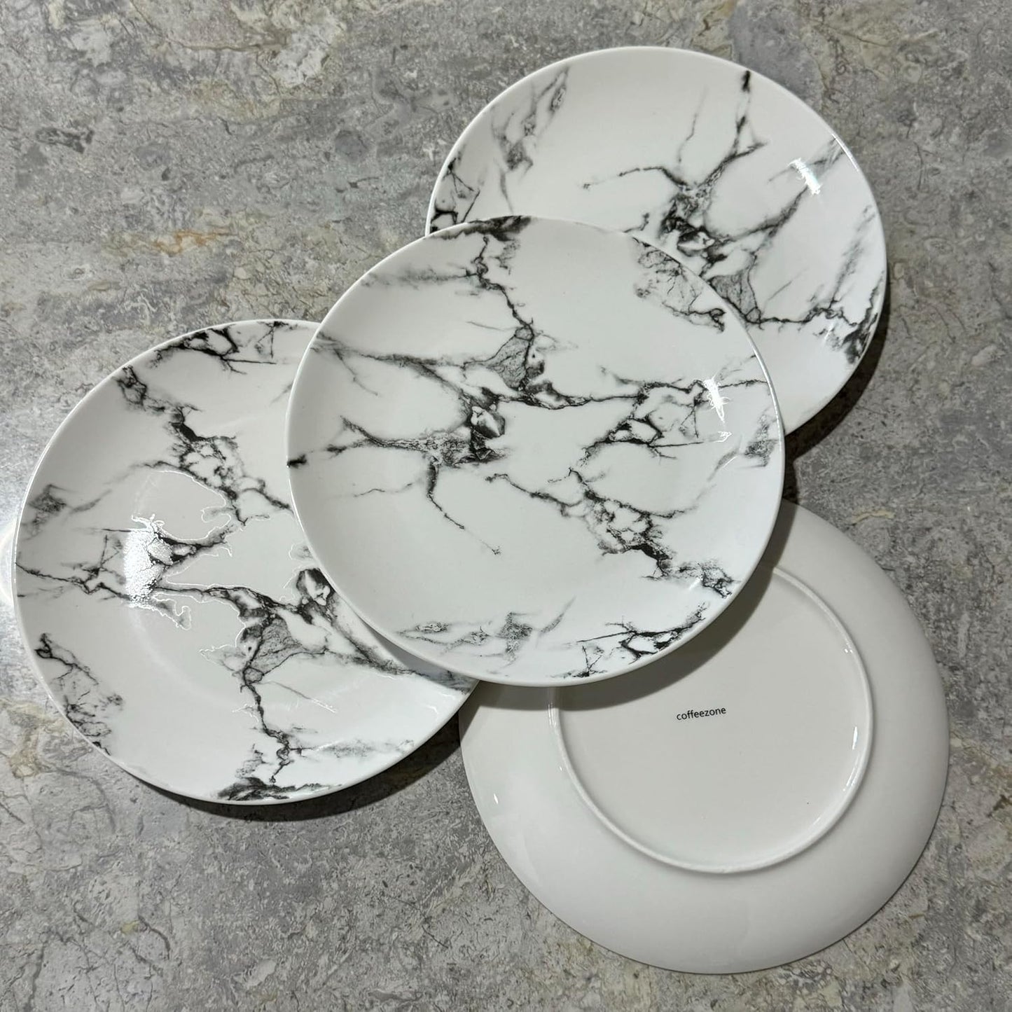 Marble Design Porcelain Dinner Accent Plates, Set of 4, 8 Inches