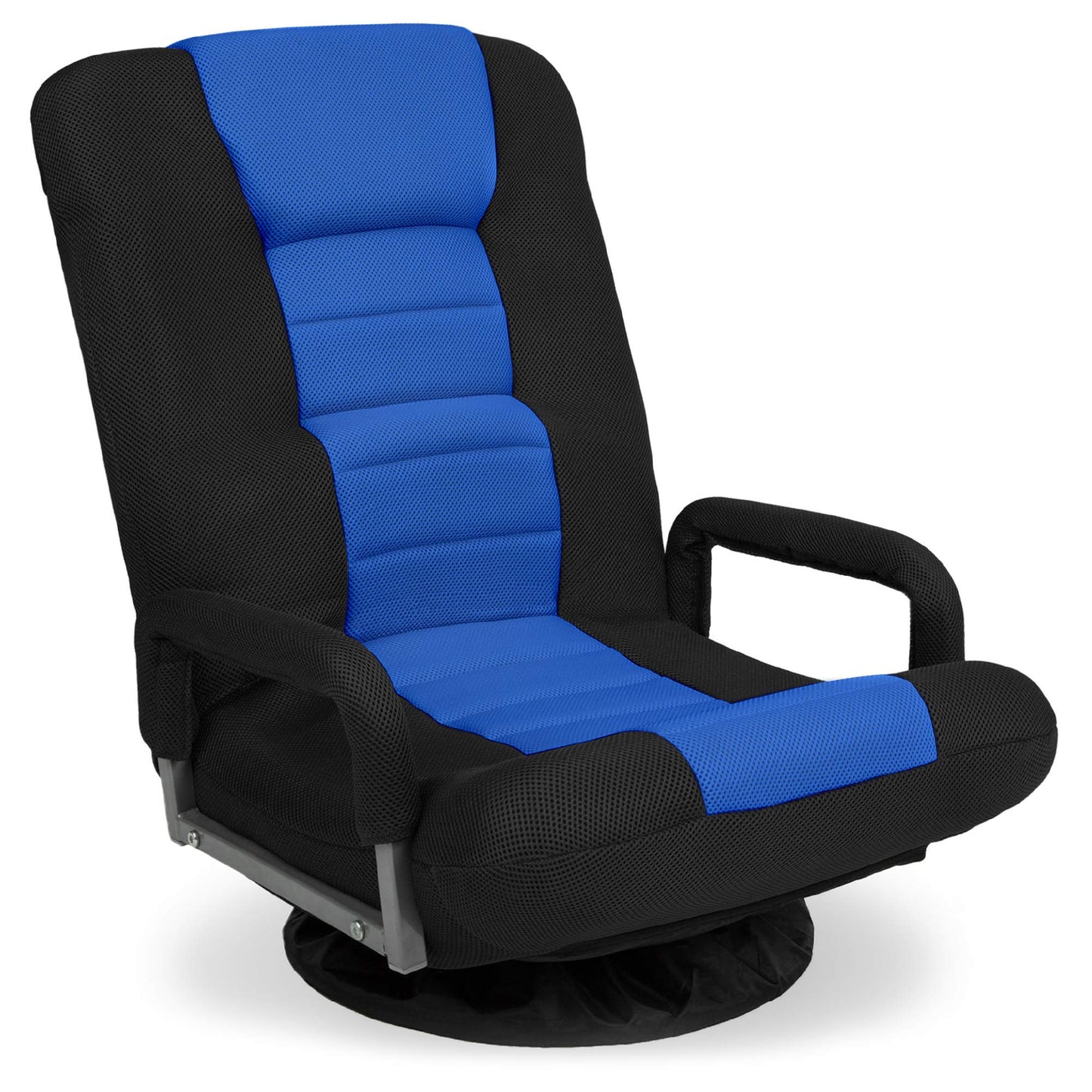 Best Choice Products Swivel Gaming Chair 360 Degree Multipurpose Floor Chair Rocker for TV, Reading, Playing Video Games w/Lumbar Support, Armrest Handles, Adjustable Foldable Backrest - Black/Blue