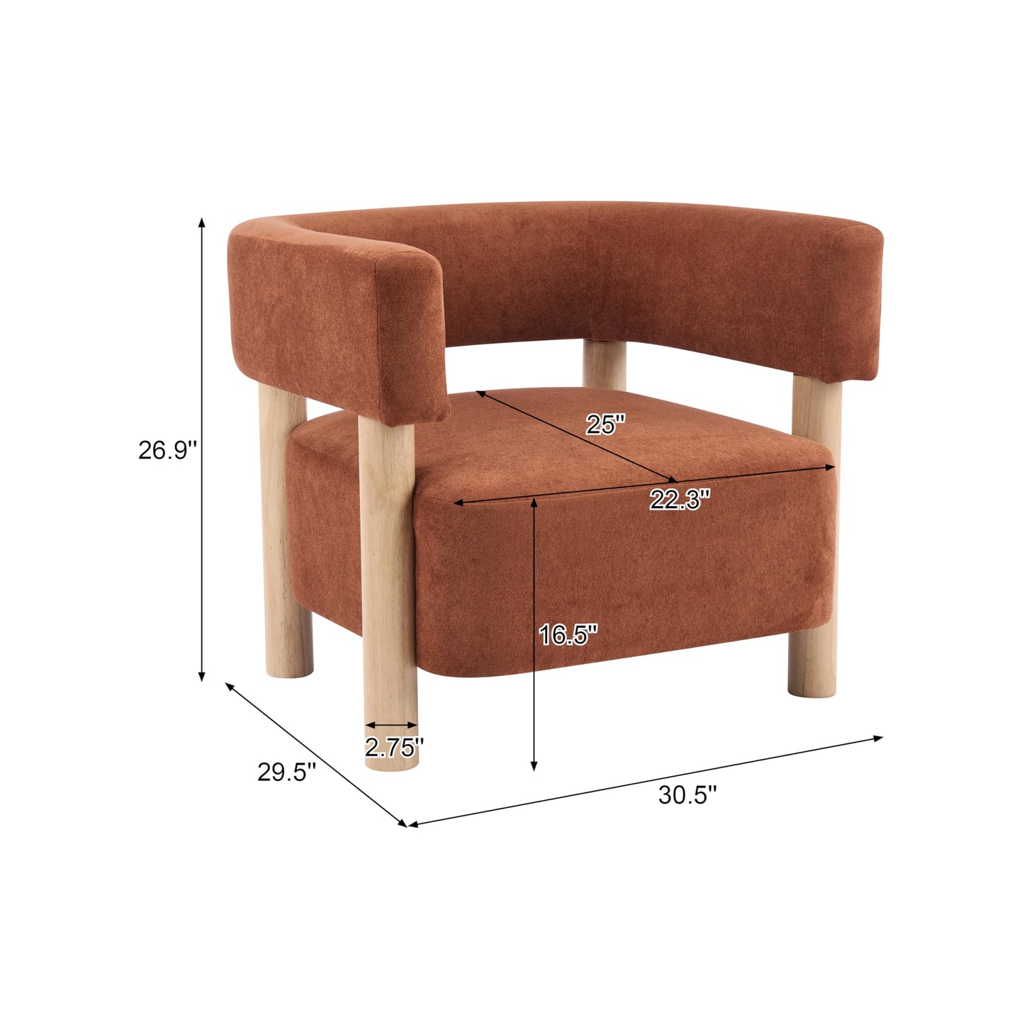 Christopher Knight Home Carly Low Profile Accent Chair, Boucle Upholstered Barrel Chair, Comfy Reading Chair for Bedroom, Wooden Single Lounge Sofa, Burnt Orange