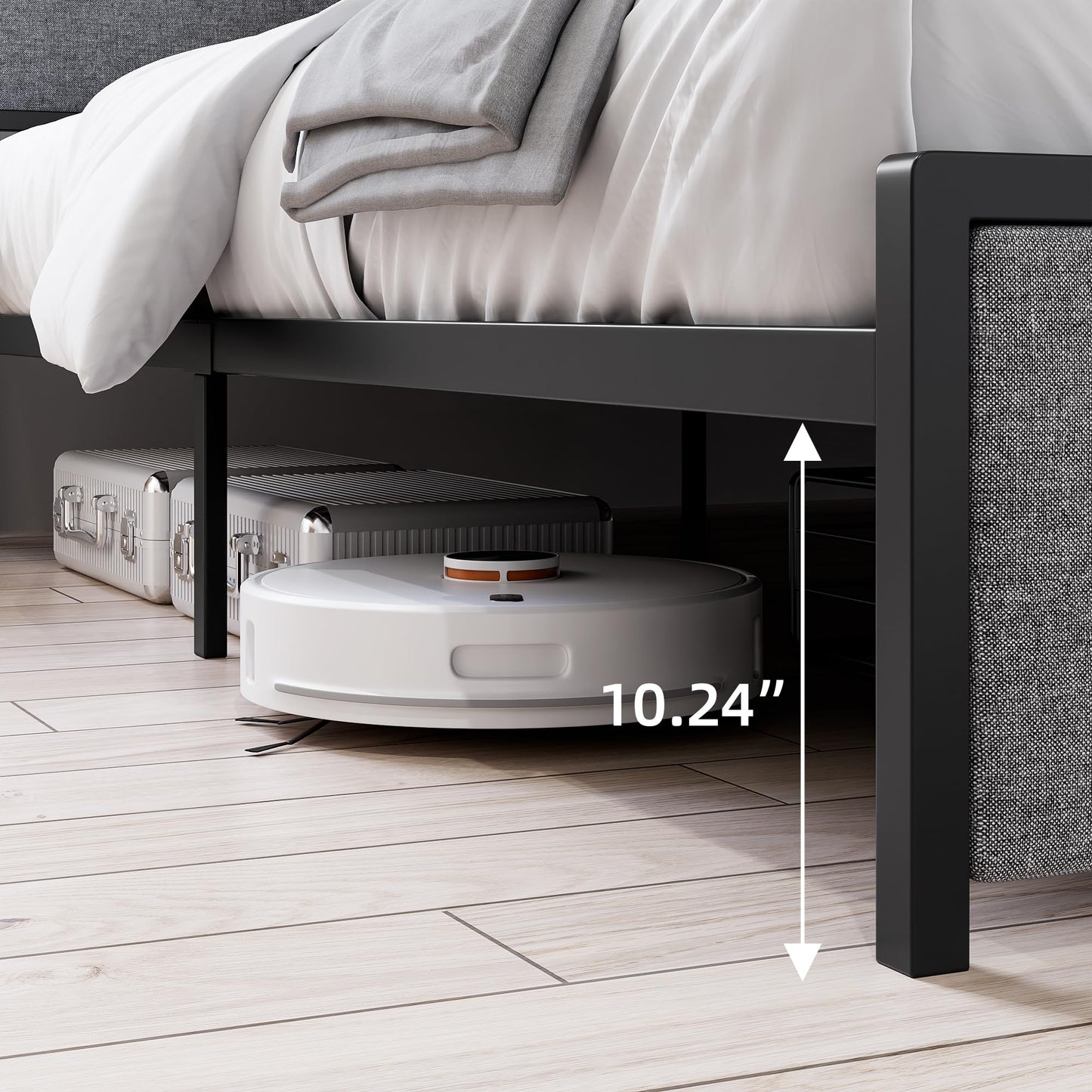 Garvee King Size Bed Frame with 2 Storage Drawers and USB Ports, Upholstered Platform Bed with Headboard, Sturdy & Noise Free, Under Bed Storage, No Box Spring Needed, Gray
