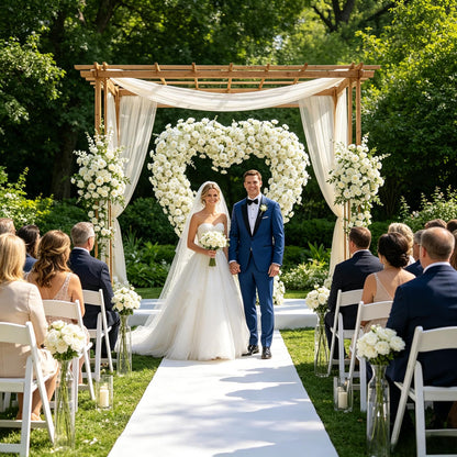 6.56×6.56ft Heart-Shaped Artificial Flower Arch Backdrop with Fabric Base, Floral Decor for Wedding Arch, Ideal for Birthday Banquets & Outdoor Party Scene Decoration (White, Arch Frame Not Included)