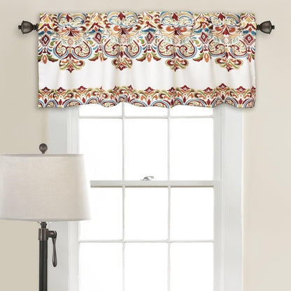 Lush Decor Clara Valance Paisley Damask Print Single Curtain, 18” x 52”, Turquoise and Tangerine Bohemian Style