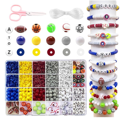 1769Pcs Acrylic Sports Ball Beads Kit for DIY Bracelet, Necklace & Jewelry Making, Letter Beads Volleyball Baseball Basketball Football Soccer Charms, Birthday Party Supplies Handmade Gifts