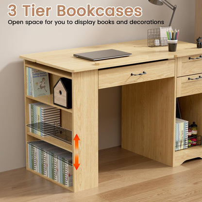 GatherHome Drafting Table with Storage Cabinet & Drawers, Adjustable Drawing Table with Open Shelves, Craft Art Desk for Artists, Painters, Drawing, Crafting, Reading, Writing, Working