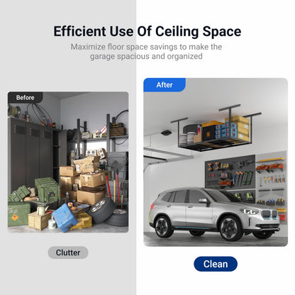 FLEXIMOUNTS 2 Pack 3x6 Overhead Garage Storage Adjustable Ceiling Rack 72" Length x 36" Width x 40" Height, 900lbs Total Weight Capacity, Black, Classic Series