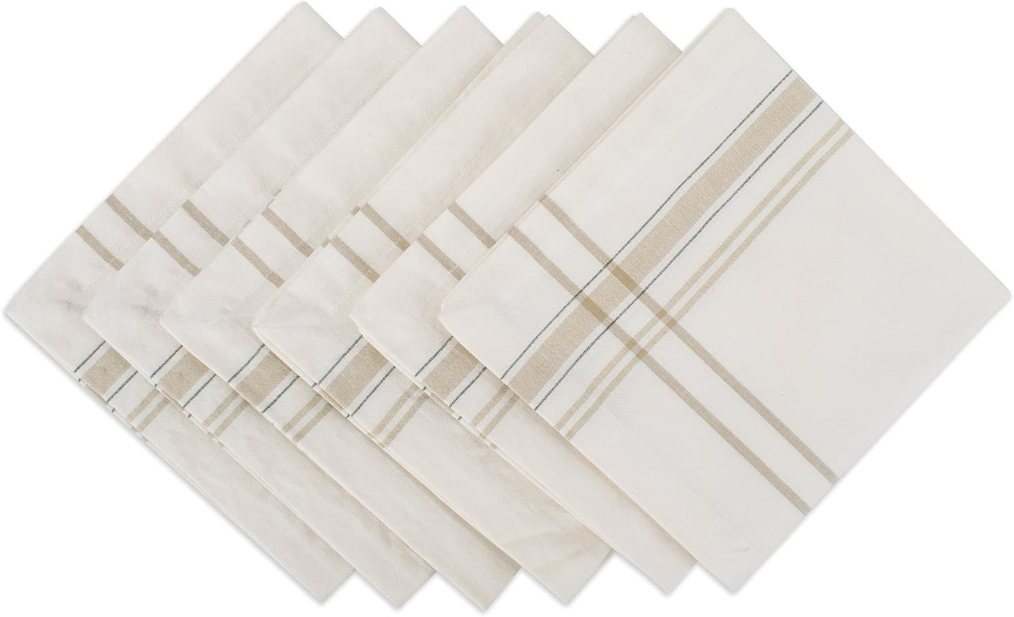 DII French Stripe Tabletop Collection Dining Table Linen Napkin Set, 20x20, White Chambray, 6 Piece