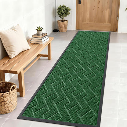 OLANLY Waterproof Front Door Mat - All-Season Indoor/Outdoor Doormat | Sturdy Natural Rubber, Herringbone Brick (Green, 71x23)