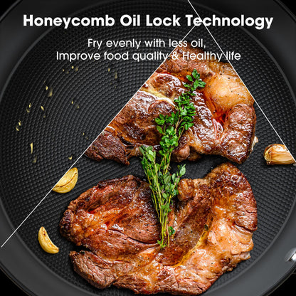 imarku Non Stick Frying Pans - 8 inch & 10 inch Frying Pan Nonstick Set, Honeycomb Lock Oil Cast Iron Skillets, Dishwasher Safe, Induction Compatible, Detachable Handle Pans, Best Gifts