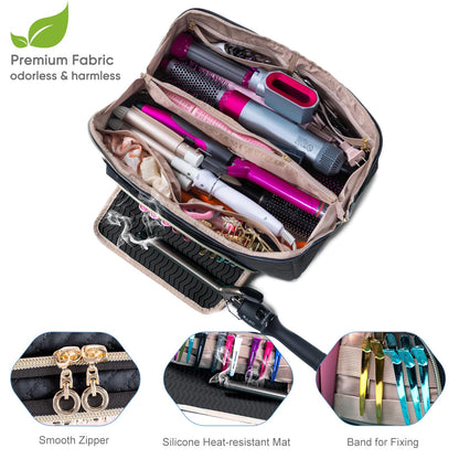 Large Hair Tools Travel Bag with Iron Mat - 2in1 Hair Tools Organizer for Hair Dryer Brush, Flat Irons, Straighteners, Curling Irons, Hair Bag, Makeup Bag, Cosmetic Bag for Travel Essentials